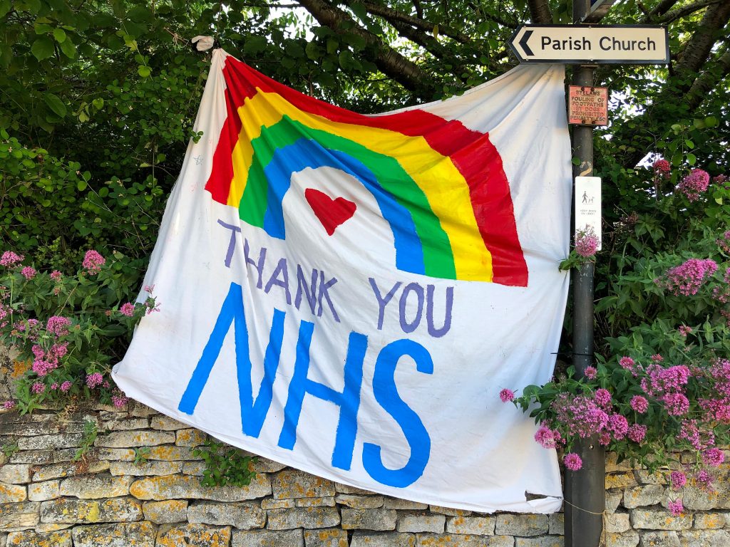 Thank you NHS banner with a rainbow