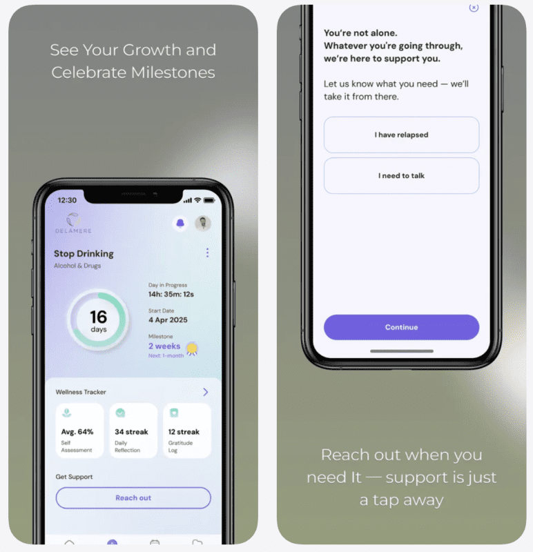 Delamere Alumni App Growth Milestones screen