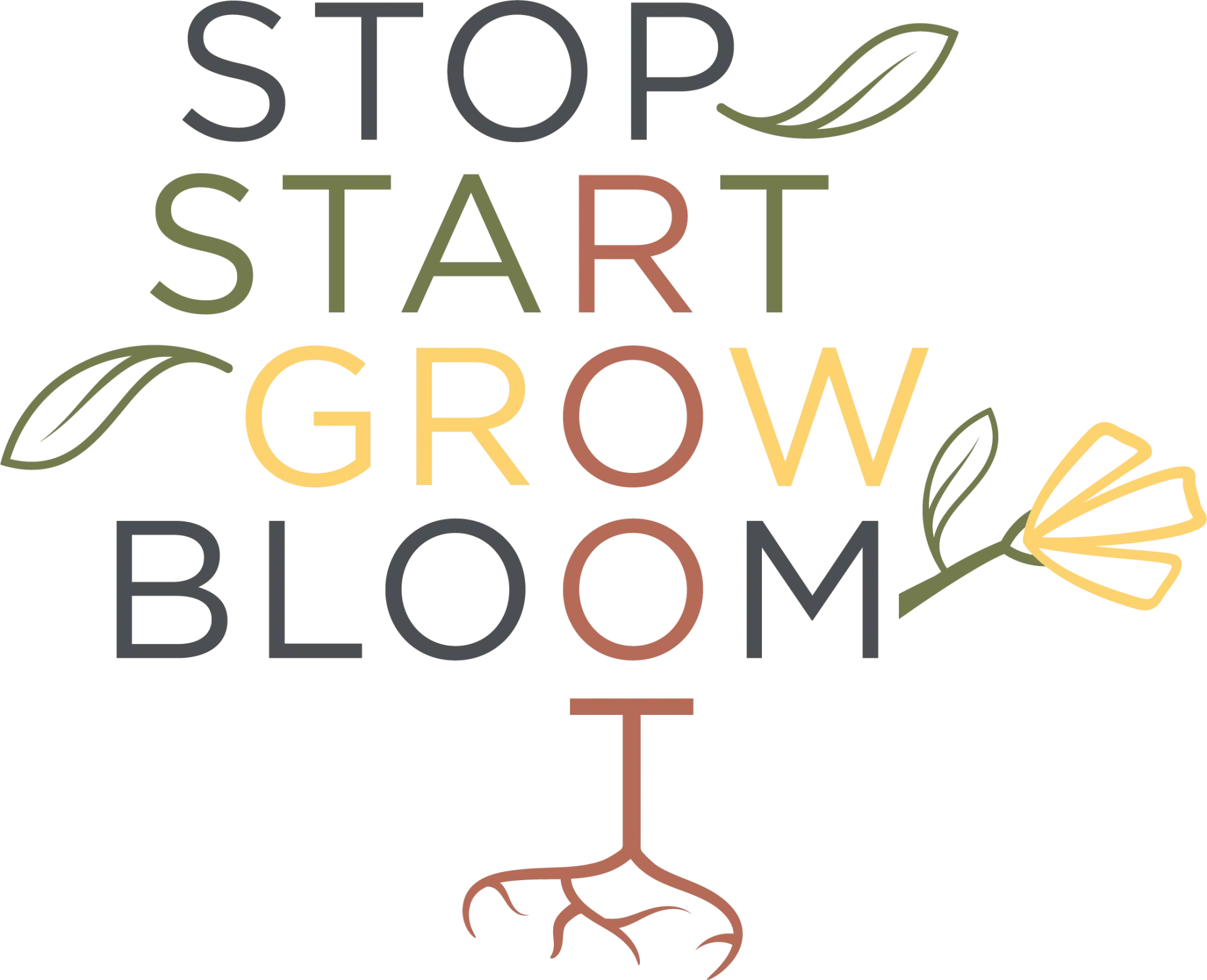 Stop Start Grow Bloom Root Logo