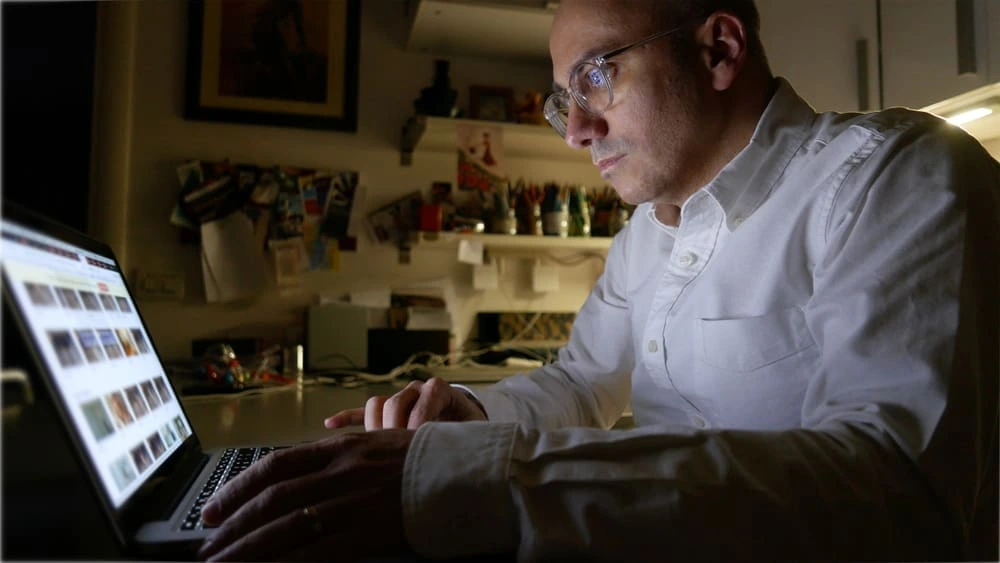 Man Surfing Porn The Web With Laptop At Home During Night